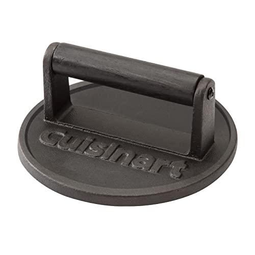 luxury Cuisinart 6.5" Cast Iron Smashed Burger Press, Round Flat Edge