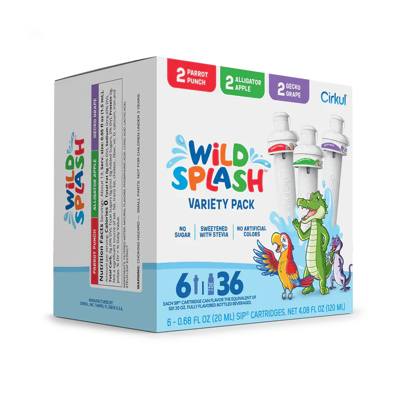 Zero-Calorie Wild Splash 6-Pack Variety Pack 2TB7 - Sugar-Free Fruit Flavor Cartridge Refill Detail